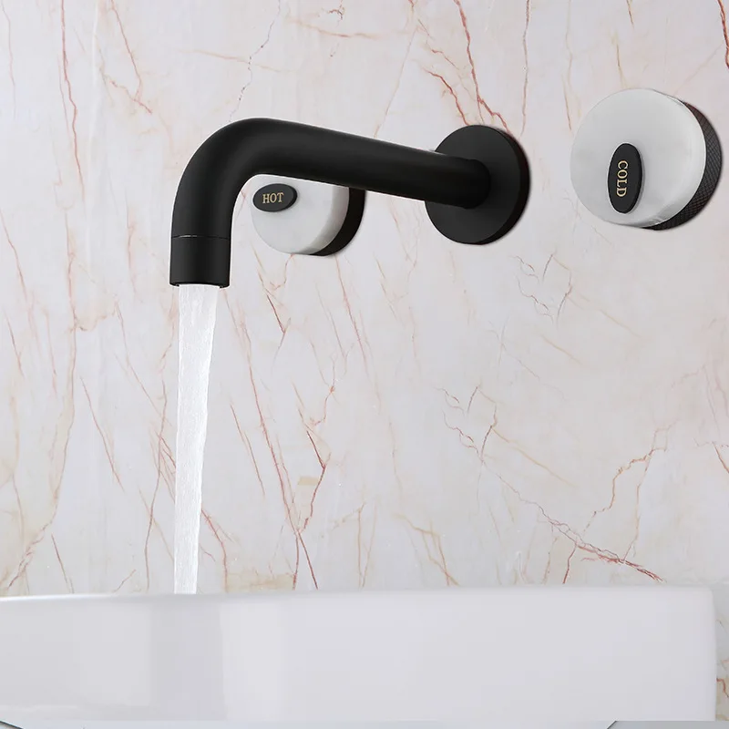 Luxury Top Quality Brass Bathroom sink faucet Black White Basin mixer faucet 2 Handle 3 Hole Wall mounted Bathroom Tap,Free ship