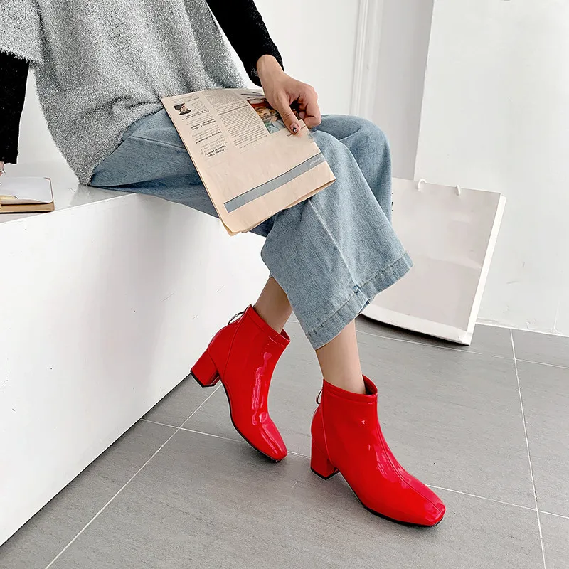 YMECHIC Plus Size Candy Yellow White Black Pink Block High Heels Fashion Ankle Boots Back Zipper Sweet Lolita Shoes Winter 2024