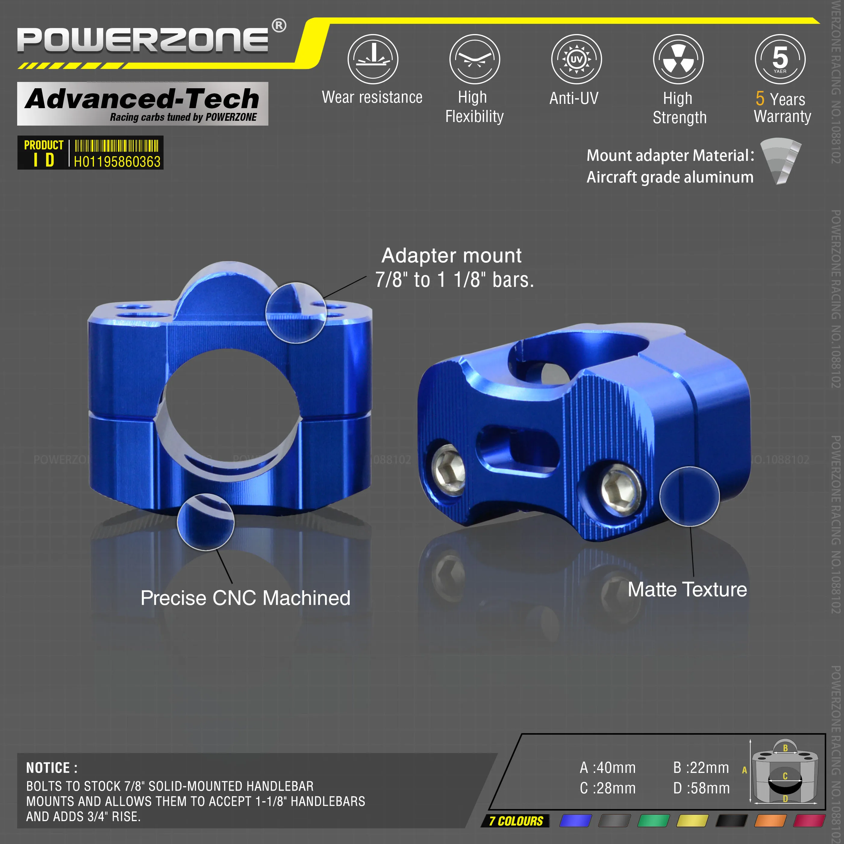 Aluminum Alloy Clamps for Motorcycle 22mm 7/8\
