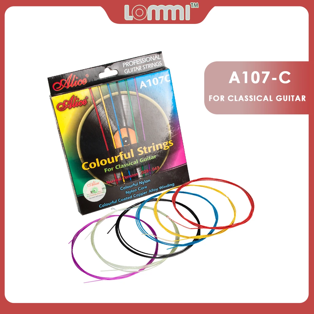 

LOMMI Alice A107-C Classical Guitar Strings Colourful Nylon Core Coated Copper Alloy Winding Normal Tension .028-.043