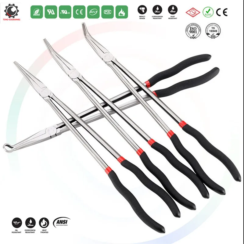 Long Needle Nose Pliers Set,Nipper Bent Nose,Duckbill Pliers,End Cutting,Diagonal,Plug Cable Puller Reach Flat,Straight Pliers