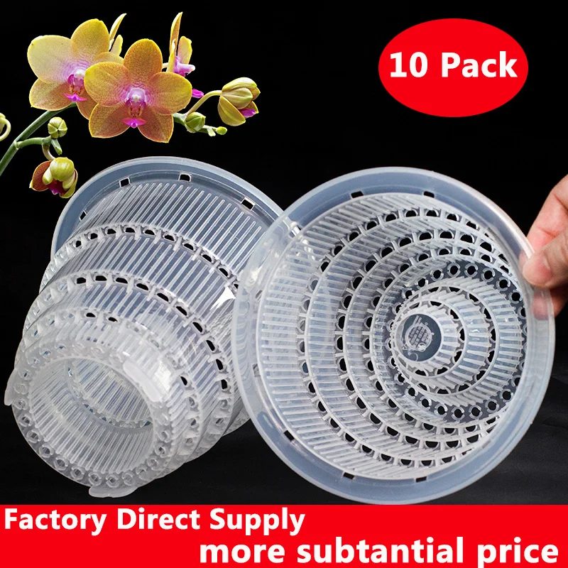 Meshpot Clear Plastic Orchid Pots with Holes - 10 Pack