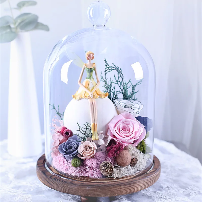12*16cm Big Size Round Ball Top Glass Dome Vase Home Decoration Transparent Cover Three Legs Antique Base DIY Wedding Favor Gift