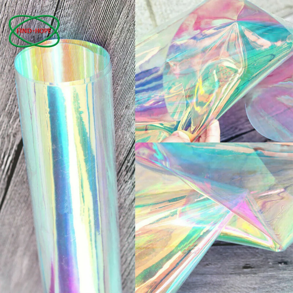 Transparent PVC Laser Iridescent Holographic Film Clear Fabric Leather Rainbow Film Shiny Vinyl Material DIY Bow Craft Bag