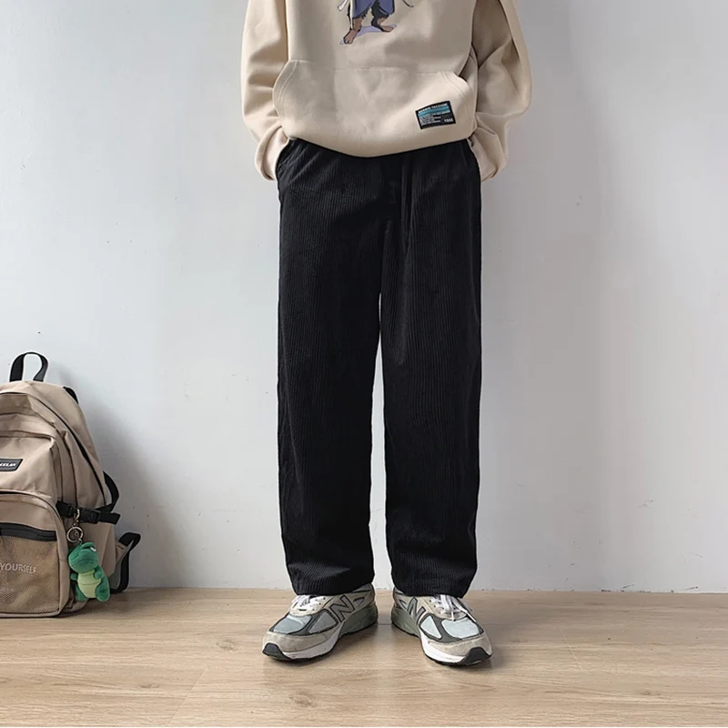 Casual Loose Straight Pants Slacks Elastic Waistband Pant Joggers Corduroy Trousers Men's Work Pants Wide Leg Trousers Man Baggy