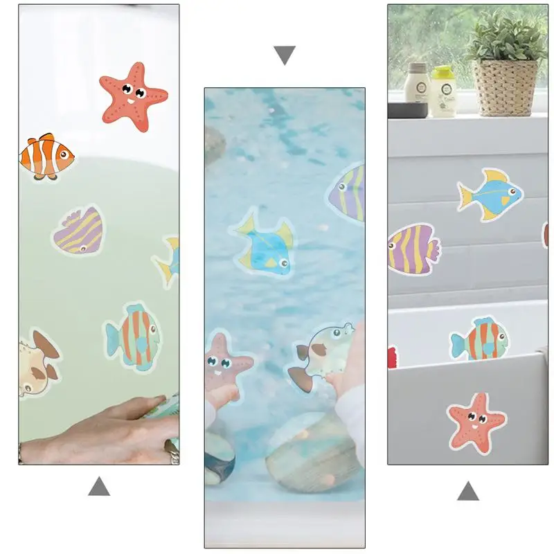 10pcs New Anti Slip Bathroom Sticker Cartoon Sea Creatures Stickers Bath Floor Strips Tape Decals Non Slip Wall Sticker For