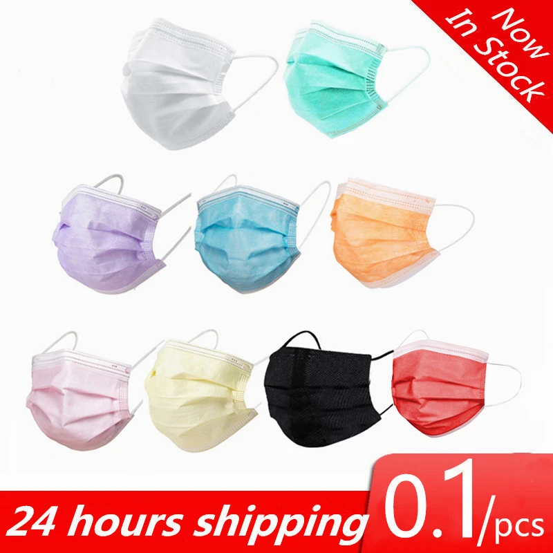 

10/50/100PCS Mouth Mask Multi Colored Disposable 3 Ply Face Mask Non-woven Fabric Protective Masks For Adult Earloop Mascarillas