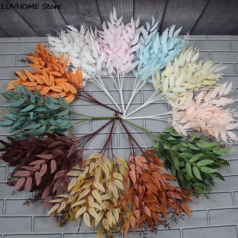 Artificial Leaves Bouquet Fake Willow Jungle Wedding Backdrop Decoration Christmas Faux Foliage Vine Party Home Decor Plant Xmas