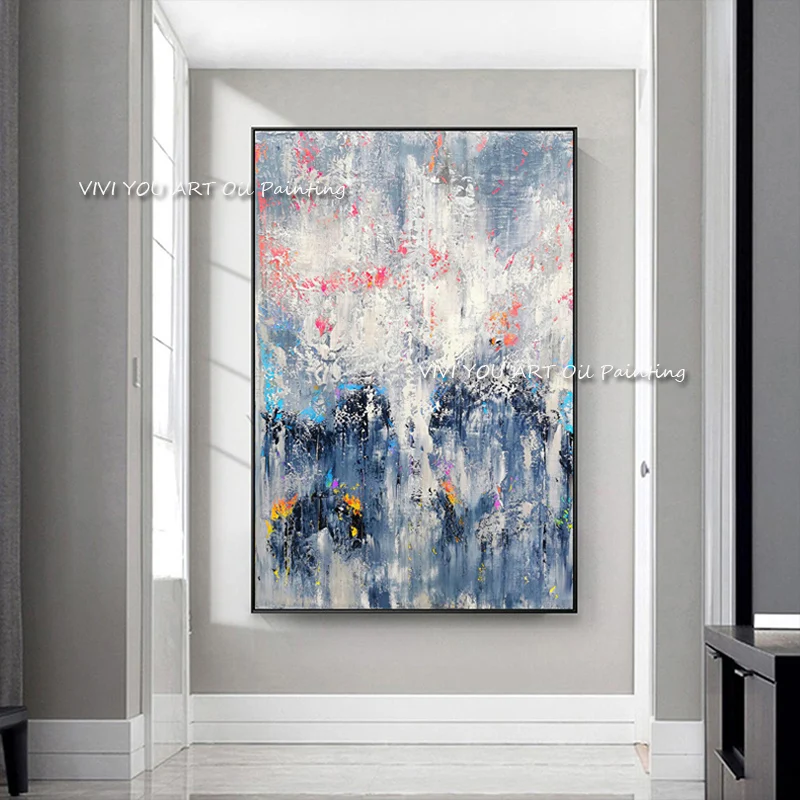 The Color Point Purple Original Abstract Modern Brush Blue Oil Painting On Canvas Handpainted Textured Wall Art For Home Decor