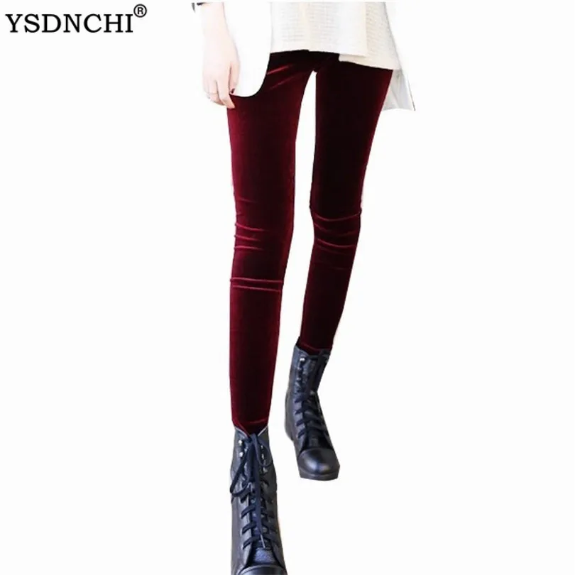 YSDNCHI Women Leggings Soft Solid Fashion Mid Knitted Velvet Leggins Cotton Pencil Pants Women\'s Autumn