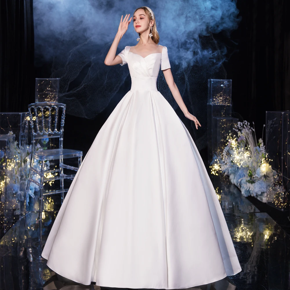 Wedding Dress 2022 New Luxury Satin Wedding Gown Vestido De Noiva Back Lace Up With Bow Floor-length Bride Dress Plus Size