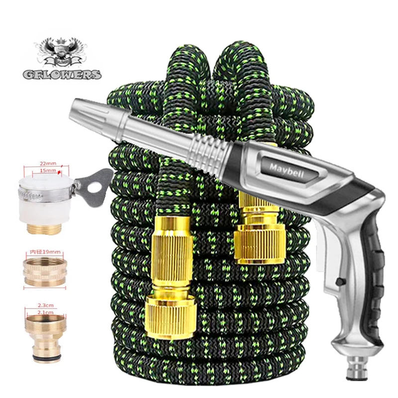 

GFLOWERS Retractable Garden Magic Hose | Water gun, EU high pressure car wash hose with metal spray gun outdoor garden watering