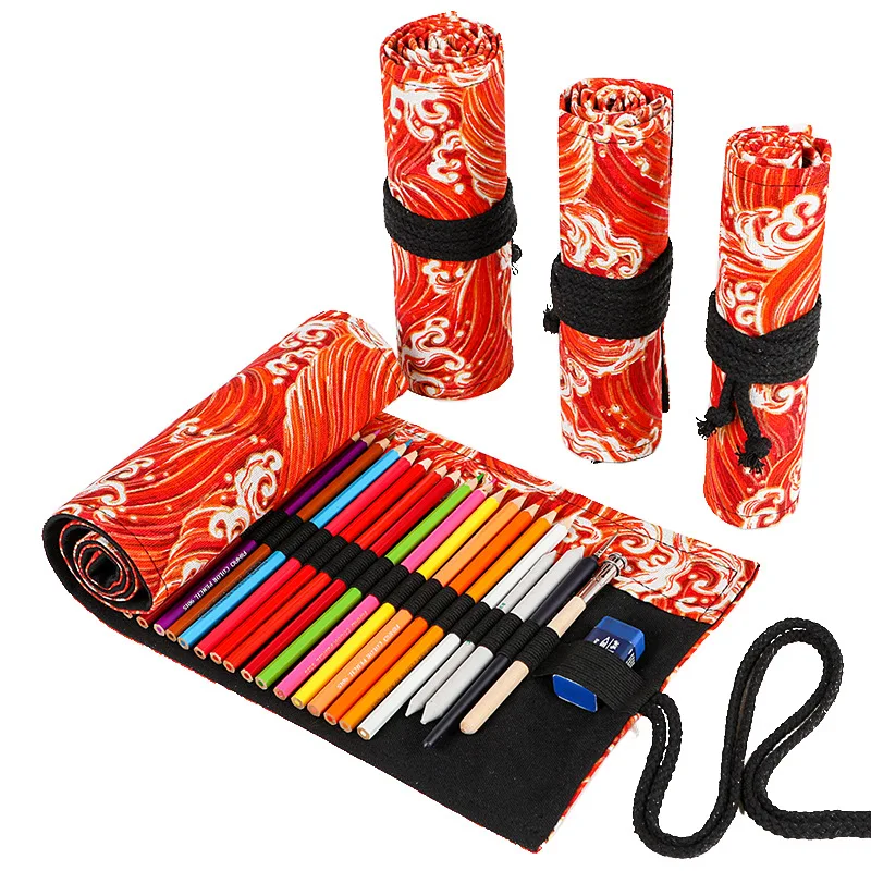 Trousse à crayons de couleur en rouleau de 12/24/36 trous, fournitures scolaires Kawaii, sac à crayons pour étudiants, jolie grande boîte à crayons,