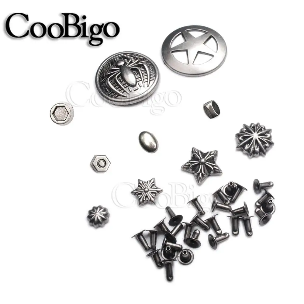 10 Sets Metal Spike Studs Rivets Vintage Riveting Button for Clothing Pants Pets Collar DIY Leather Craft Sewing Accessory Star