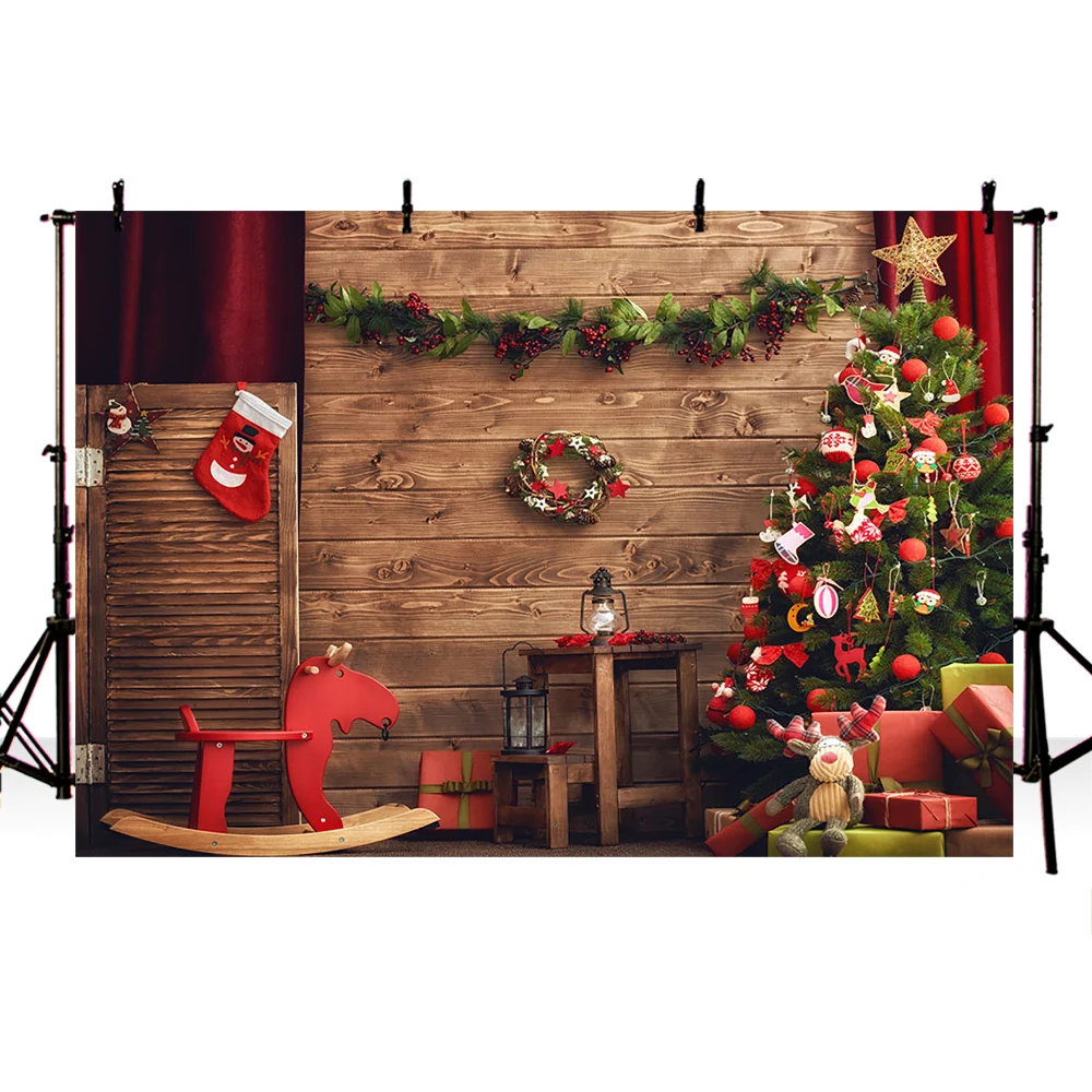 fondos navideños background for photography wood floor backdrop for photo shoot studio Christmas Tree Photo booth background