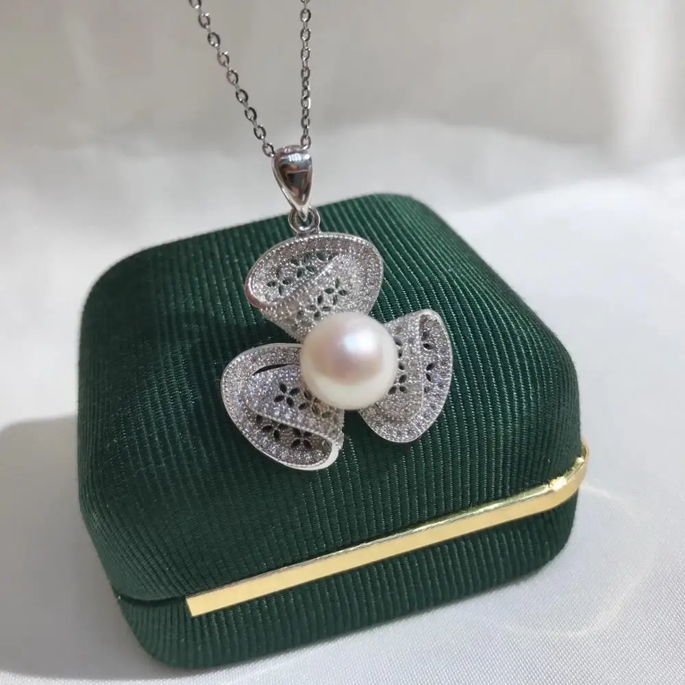 

DIY Flower Jewelry 925 Sterling Silver Pendant Base Settings Mountings Findings Parts for Pearl Crystal Jade Agate 5pcs/lot