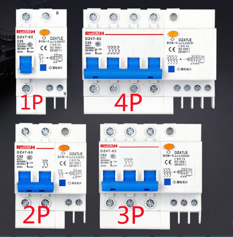 

Circuit breaker mini RCD RCBO DZ47 6A-63A current 2P 3P+N 4P 1P+N30mA 15mA MCB leakage protector