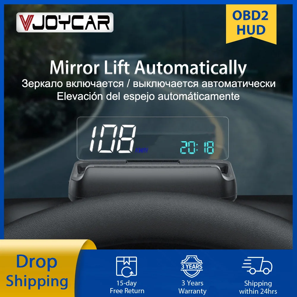 

2022 New Mirror HUD Head Up Display OBD2 Windshield Speed Projector Mirror Lift Automatic RPM Clock Oil Consumption Coolant MX10