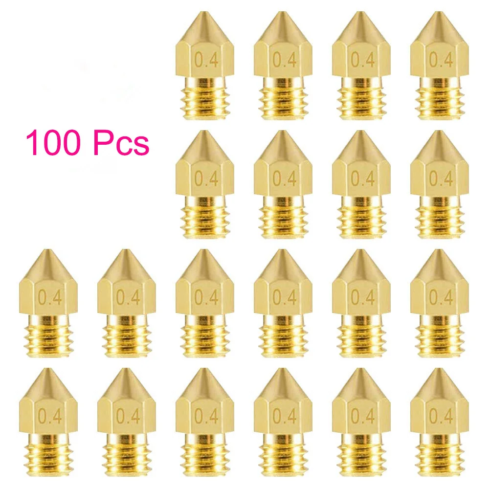 100pcs MK8 Nozzle 0.3 0.2 0.4mm 0.5mm MK7 MK8 Nozzle Threaded 1.75mm 3.0mm Filament Head Brass Nozzles For 3d Printer Parts