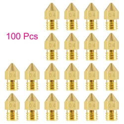 100 pz MK8 ugello 0.3 0.2 0.4mm 0.5mm MK7 MK8 ugello filettato 1.75mm 3.0mm testa filamento ugelli in ottone per parti della stampante 3d