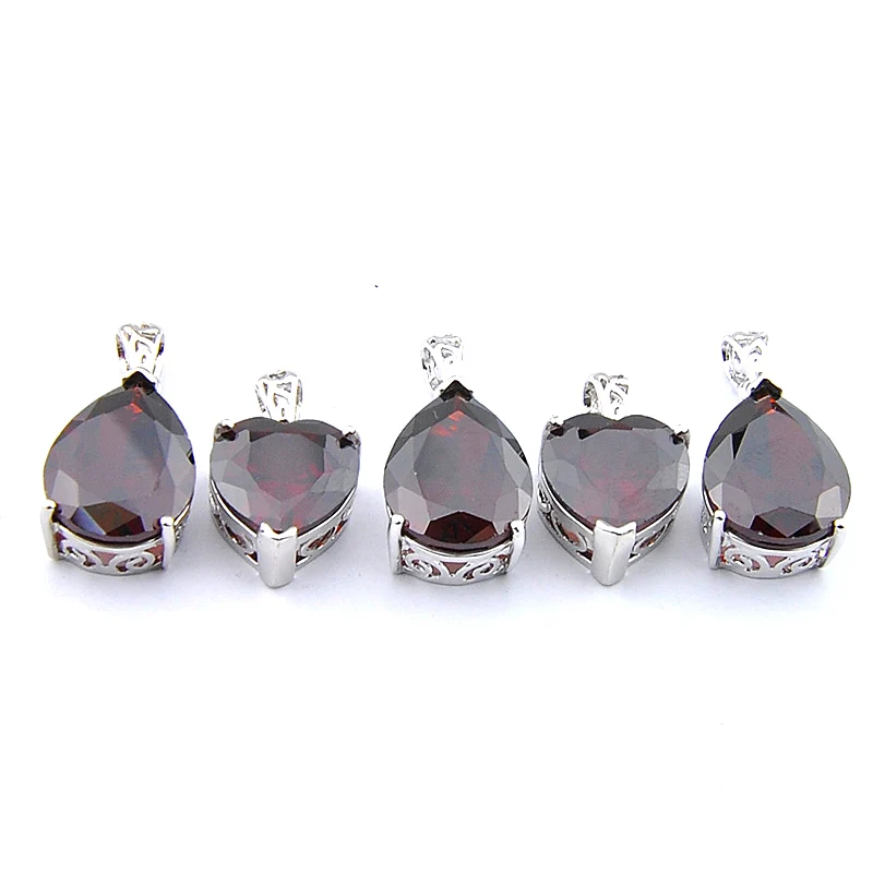 Big Offer MIX 5 PCS Holiday Gifts Teardrop Heart Cut Fire Original Red Garnet Gemstone Necklaces Pendants