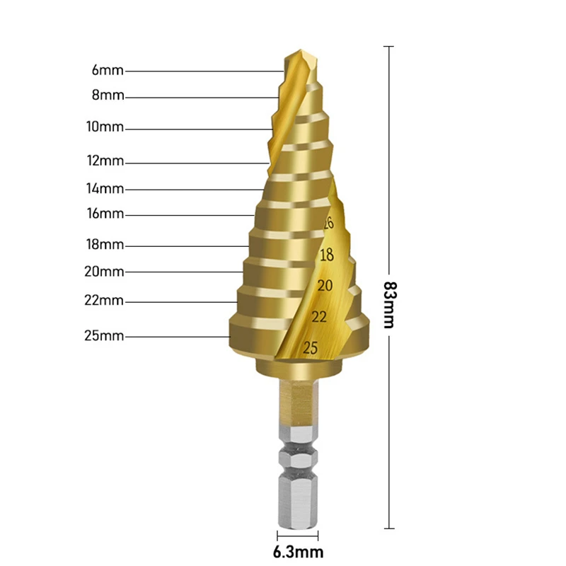 HOT 6-25mm HSS Titanium Coated Woodworking Step Pagoda Drill Bit High Speed Steel Metal Wood Hole Cutter Cone Drilling Tool