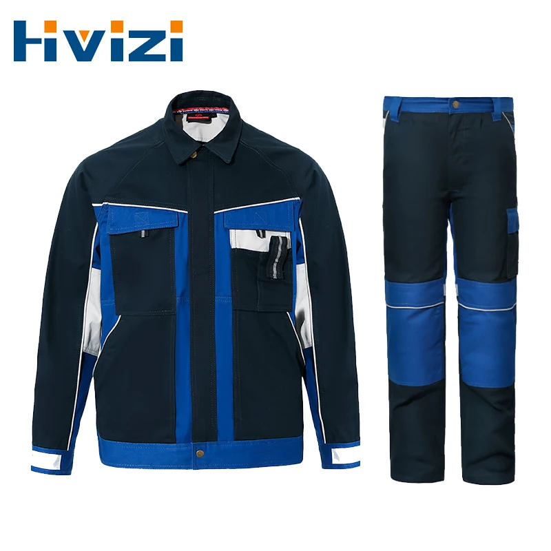 Men’s Work Jacket and Pants hi vis Reflective Workwear Suit Carpenters Work Sets Workwear Jacket Pants with Many Pockets