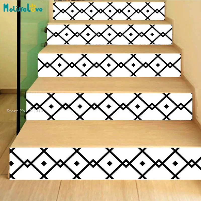 Symmetrical Simple Lines at Right Angles Stairs Stickers Art Decor Vinyl Decals Waterproof 6 Murals Removable YT6251