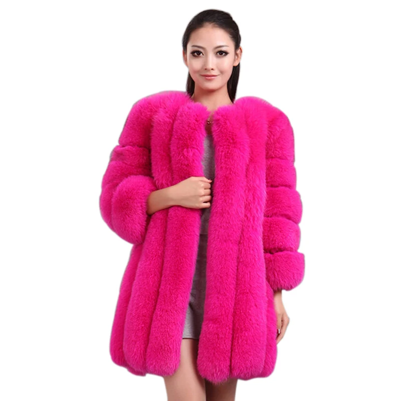 2022 Winter Faux Fox Fur Coat overcoat Women Slim Long Red Blue Faux Fur Jacket Women Fake Fur Coats manteau fourrure