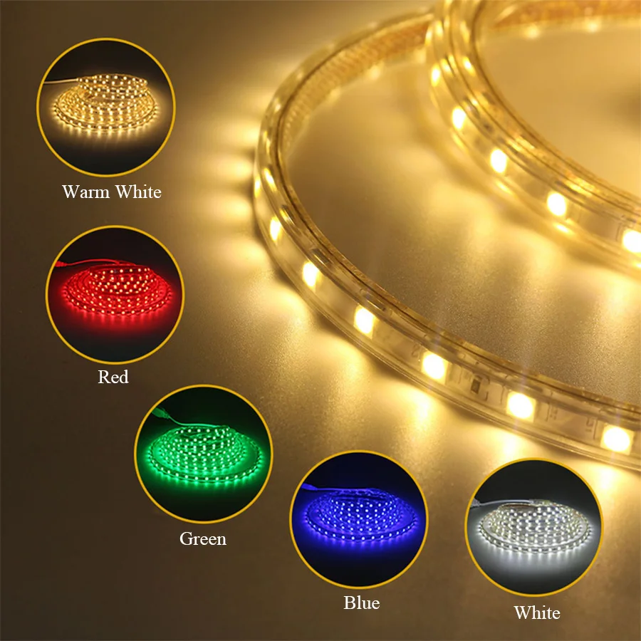 220V LED Strip Light 5050 60leds/M High Brightness Flexible Led Tape Outdoor Waterproof LED strip 1M/2M/3M/5M/8M/10M/15M/20M/25M