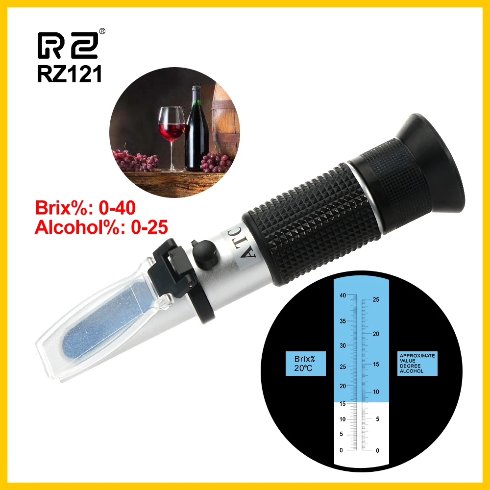 RZ Wine Refractometer Alcoholometer Alcohol Sugar Grape Wine 0~25% Alcohol 0~40% Brix Tester Meter ATC Wine Refractometer