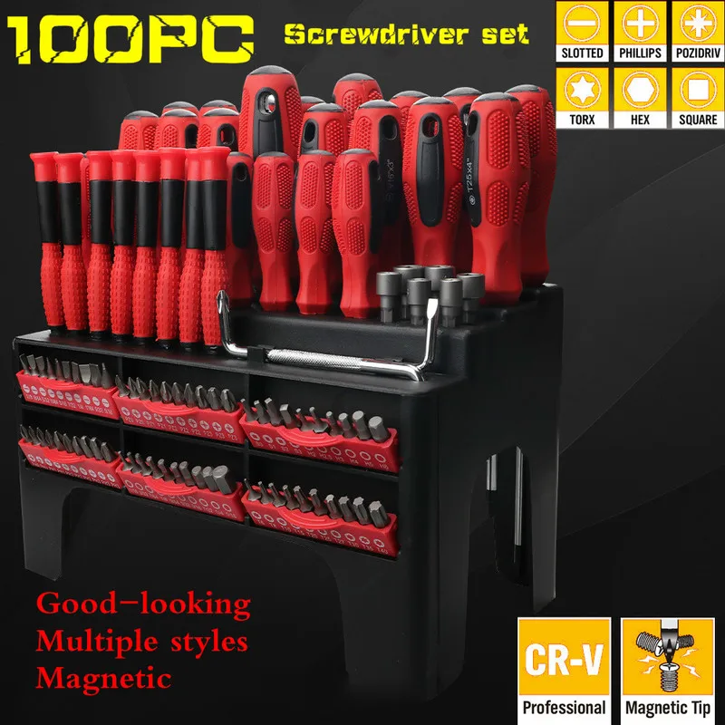 Quality Professional 100Pc Magnetic Screwdriver Set Ratchet Handle Socket  Auto Repair Kit for Repair Tool Household tools