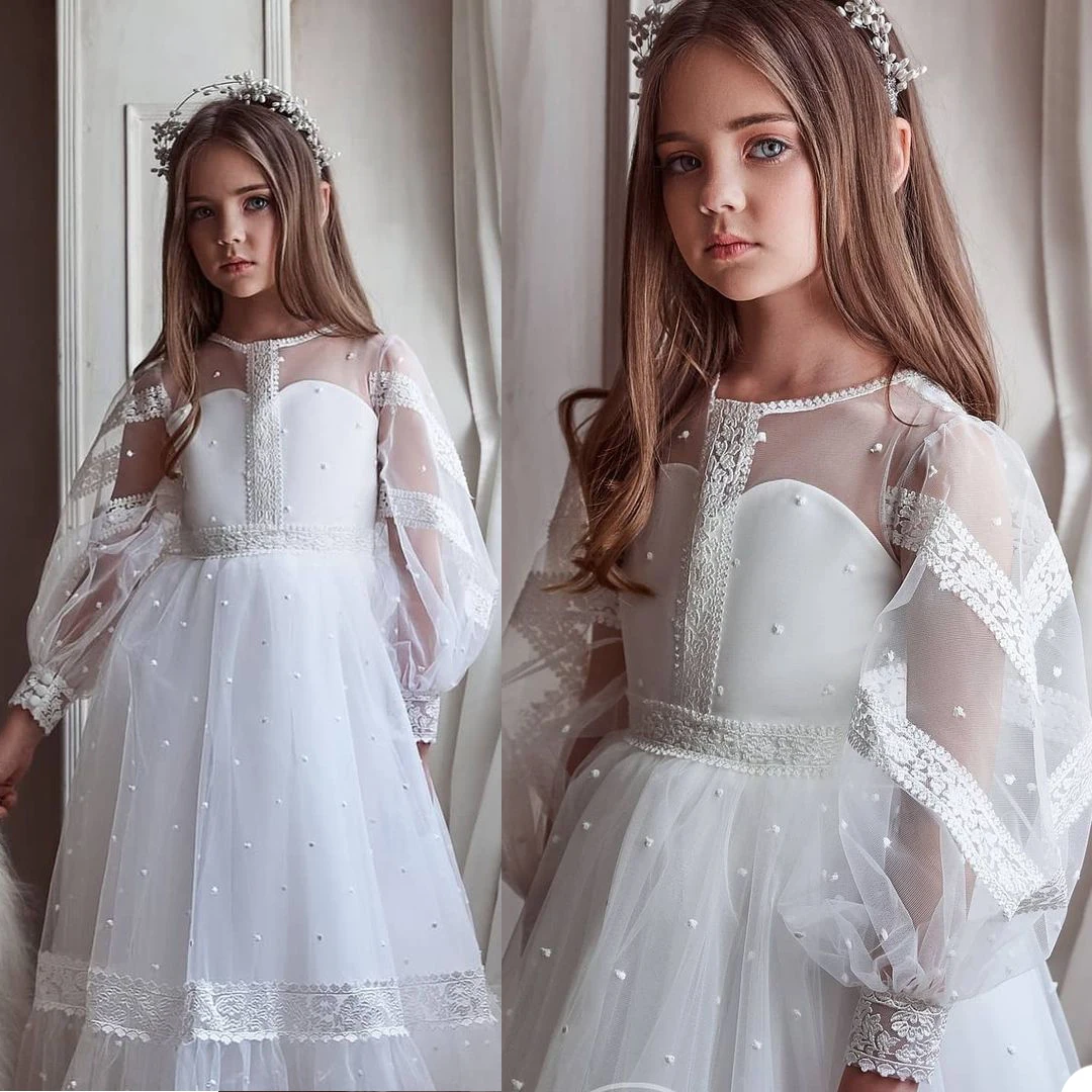 

2021 New Flower Girl Dress For Weddings Appliqued Tiered Lace Capped Sleeves Birthday Gowns Pageant First Communion Wear