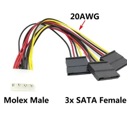 1pc IDE  Molex 4 Pin Male to 3 x Serial ATA SATA Female Splitter HDD Power Adapter Connector Cable Cord 20cm