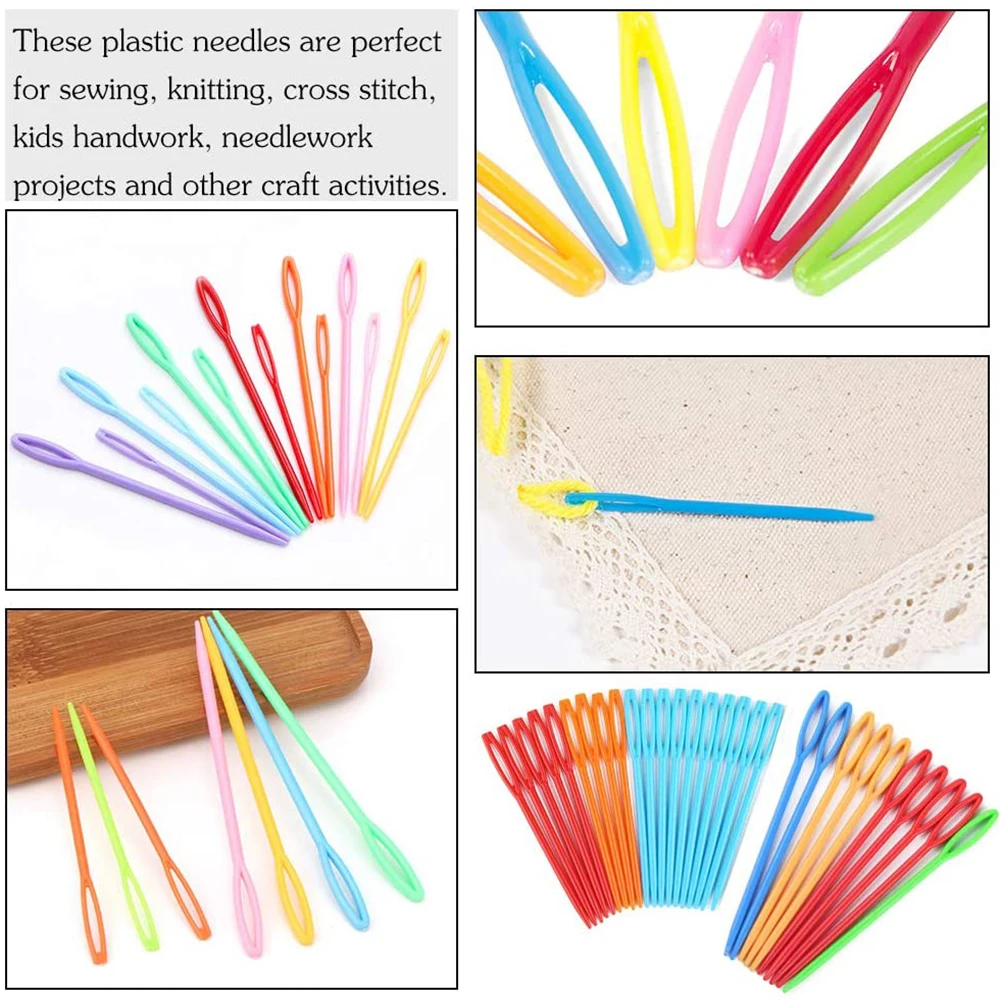 30PCS Colorful Large Eye Plastic Sewing Needles 3 Sizes Yarn Weaving Needles Safety Learning Needles DIY Crafts Knitting Needles