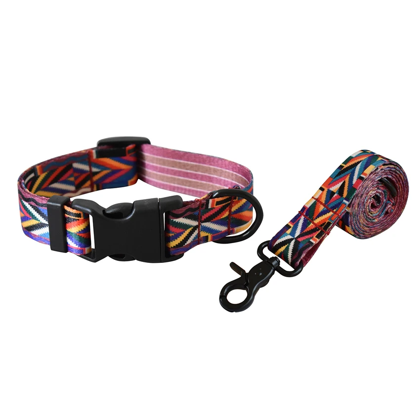 Plastic Release Buckle Dog Leash And Collar Set Nylon Printed Pet Collar Pet Supplies Retailing Fashion Handmade French Bulldog