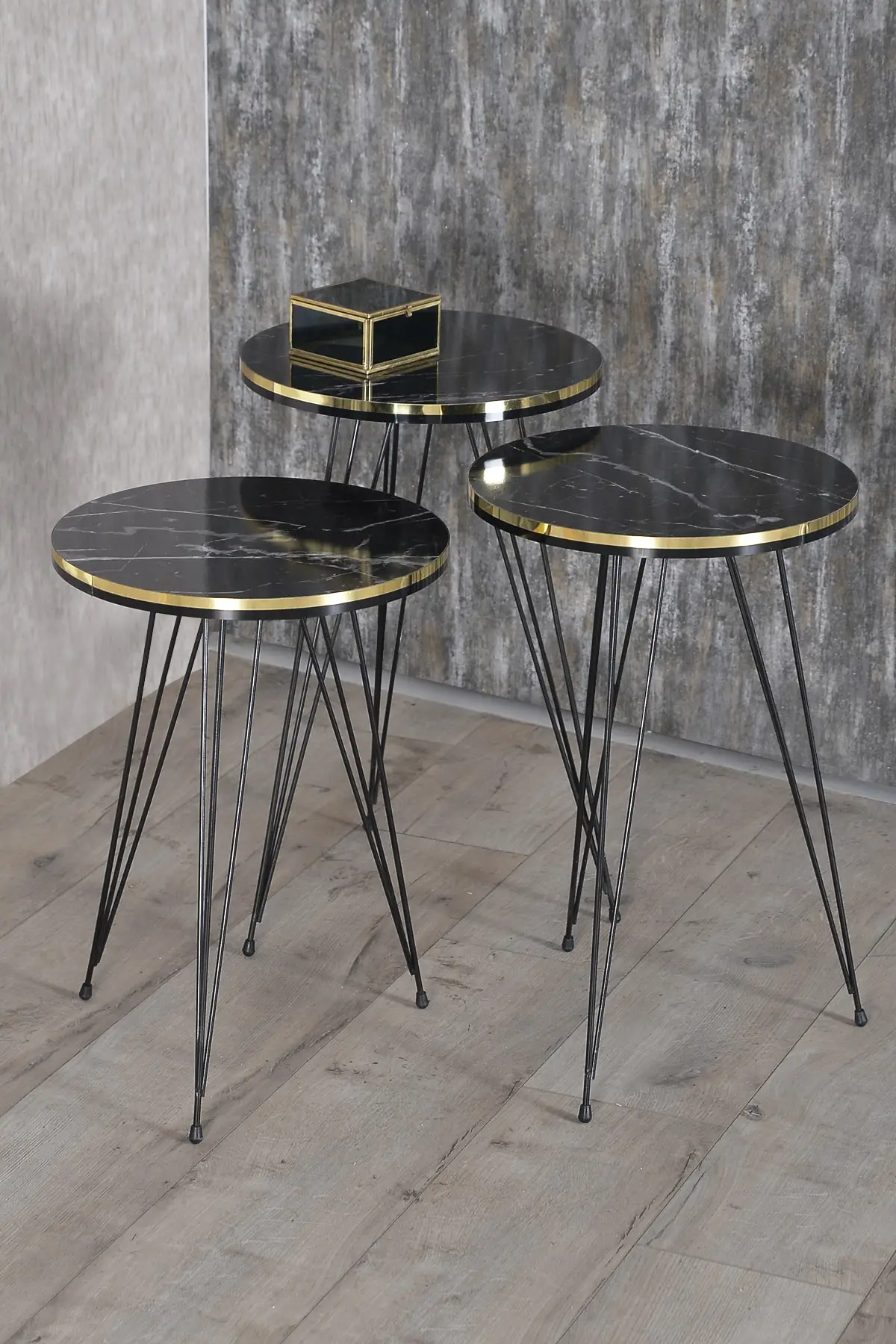 Modern Nelling Table 3 Pieces Patterned Black Wire Metal Leg De Monte Side Table Tea Coffee Service Table Round Living Room Beds