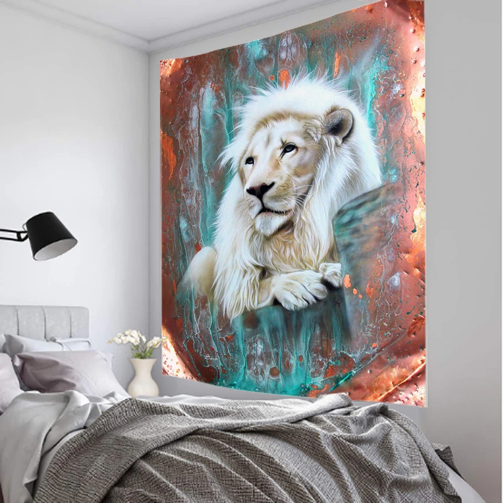 Animal Series Wolf Lion Tapestry Art Blanket Curtain Hanging at Home Bedroom Living Room Decoration