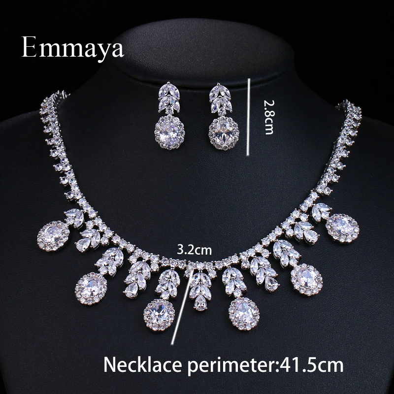 Emmaya New jewelry Design Luxury Style Leaf Round Stone For Women Lovely AAA Zircon Necklace Earring Banquet Gifts For Friends