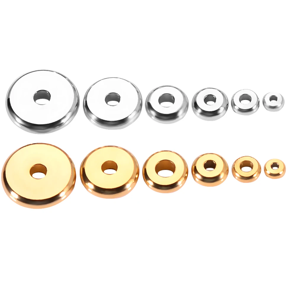 50Pcs/Lot Stainless Steel Spacers Beads Flat Round Loose Spacers Beads Charm For DIY Jewelry Making Finding