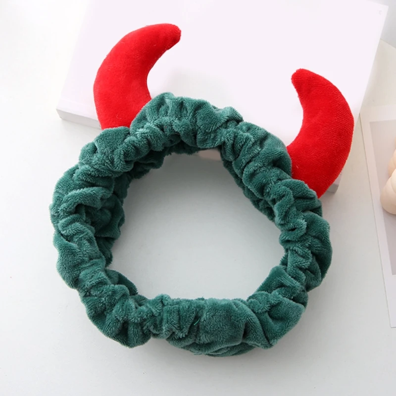 Plush Red Ox Devil Demon Horns Headband Makeup Shower Wash Face Sport Velvet Hair Band Funny Festival Party Bandana