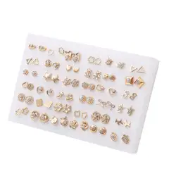 18/36pairs Fashion Mix Style Gold Color Rhinestone Crystal Flower Stud Earings Set For Women Girls Jewelry Brincos Oorbellen
