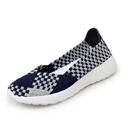 Flats Women Casual Shoes Breathable Handmade Woven Sneakers Female Loafers Comfortable Walking Shoes Lightweight Boat Footwear