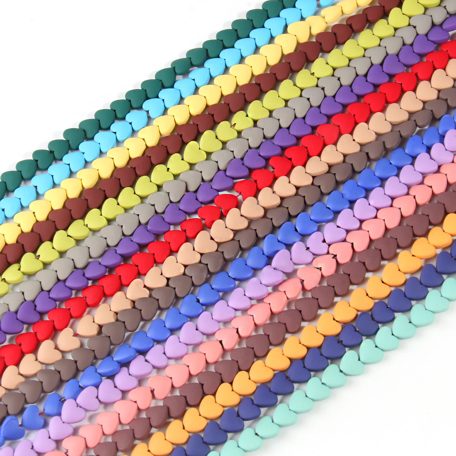 Perles rondes en caoutchouc d'hématite multicolore en forme de cœur, 6/8mm, pour accessoires, fabrication de bijoux, Bracelet à bricoler soi-même, 15 pouces