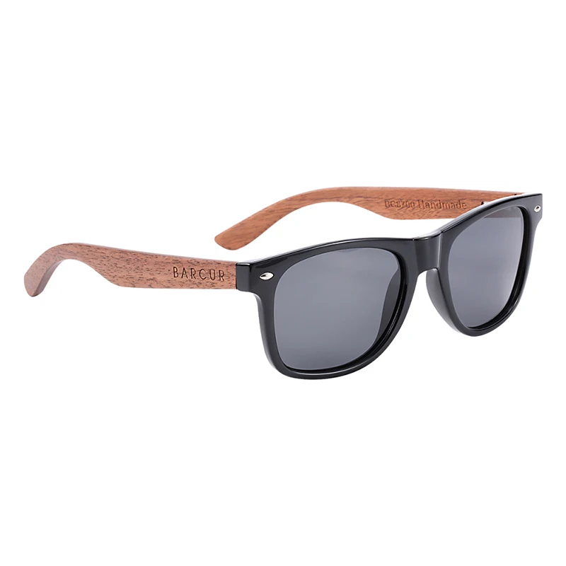 BARCUR Sonnenbrille aus schwarzem Walnussholz für Herren, polarisiert, hochwertige quadratische Sonnenbrille für Herren, UV400, Brillenzubehör, Originalverpackung – Detail 6