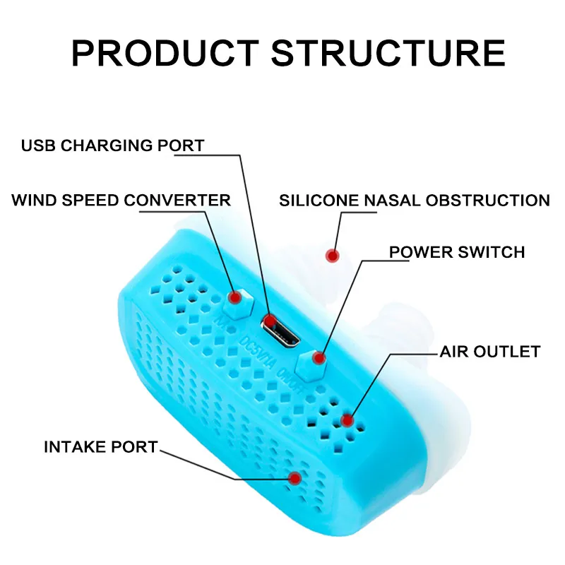 Three Speed Adjustment Silicone Anti Snoring Electronic Breathing Apparatus Stop Snoring Device Nose Clip Breathing Apparatus