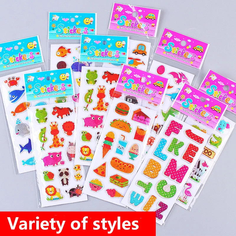 20 Sheets 3D Bubble Puffy Stickers for Girls Boys Cartoon Cute Animal Traffic Food Sticker Waterproof PVC DIY Toys Kids Gifts