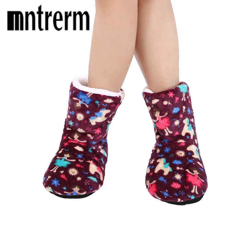 Mntrerm New Winter Warm Slippers Plush Slippers Cartoon Cute Cotton Home Shoes Winter Girls Slipper Long Tube Indoor Slippers