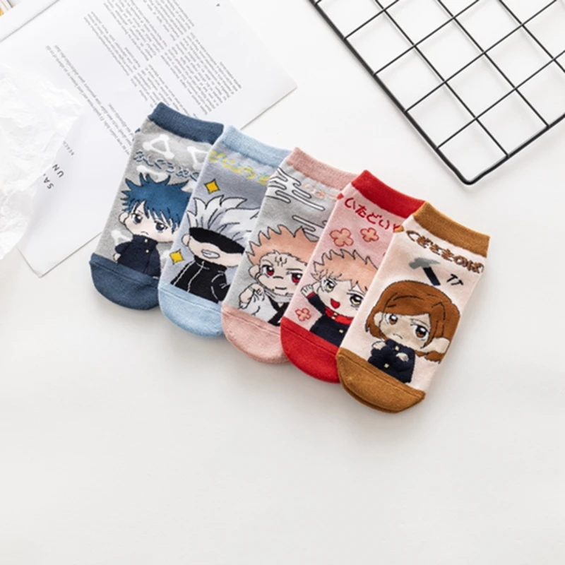 Halloween Short Socks Anime Jujutsu Kaisen Cosplay Cotton Sock Kawaii Character Crew Socks Boat Socks