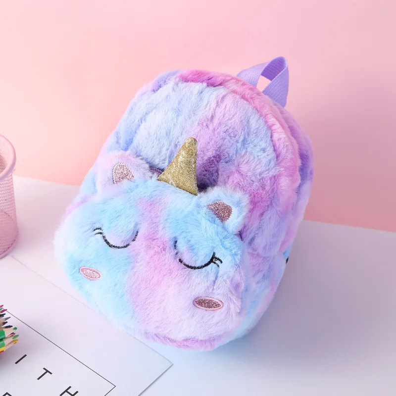 Lovely Unicorns การ์ตูนกระเป๋าหนังสือโรงเรียนกระเป๋าเป้สะพายหลังน่ารักแฟชั่น 3D Plush กระเป๋าเป้สะพายหลังสําหรับกระเป๋าเดินทางเด็กกระเป๋านักเรียนเด็กของขวัญ